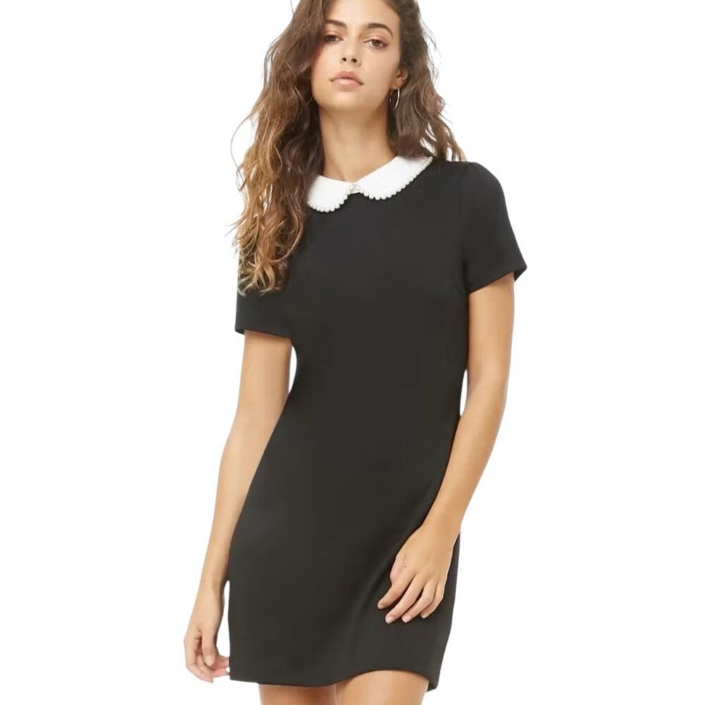NWT Urban Outfitters Black Mini Dress with White Peter Pan Collar Size XS